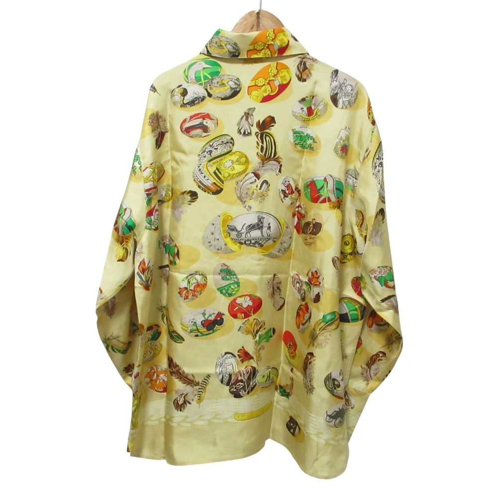 クリーニング済 HERMES エルメス COUVEED’HERMES 長袖シルクシャツ ブラウス 44 クリームイエロー レディース 古着