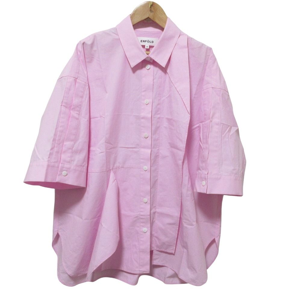 クリーニング済 25 SS ENFOLD エンフォルド レイヤード ハーフスリーブシャツ ブラウス -2841 38 ピンク レディース 古着