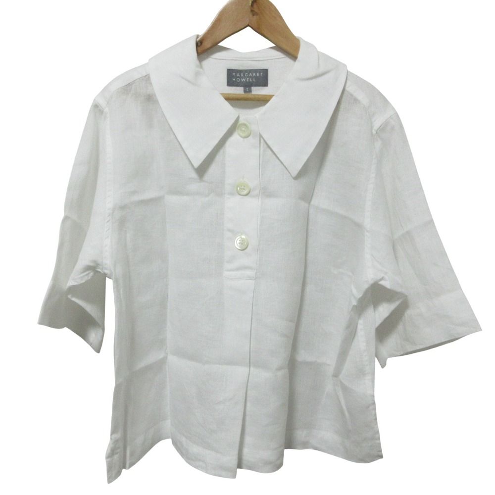 クリーニング済 24 SS HOWELL マーガレットハウエル ヨーロッパリネン ゴールド シャツ ブラウス 2 ホワイト レディース 古着