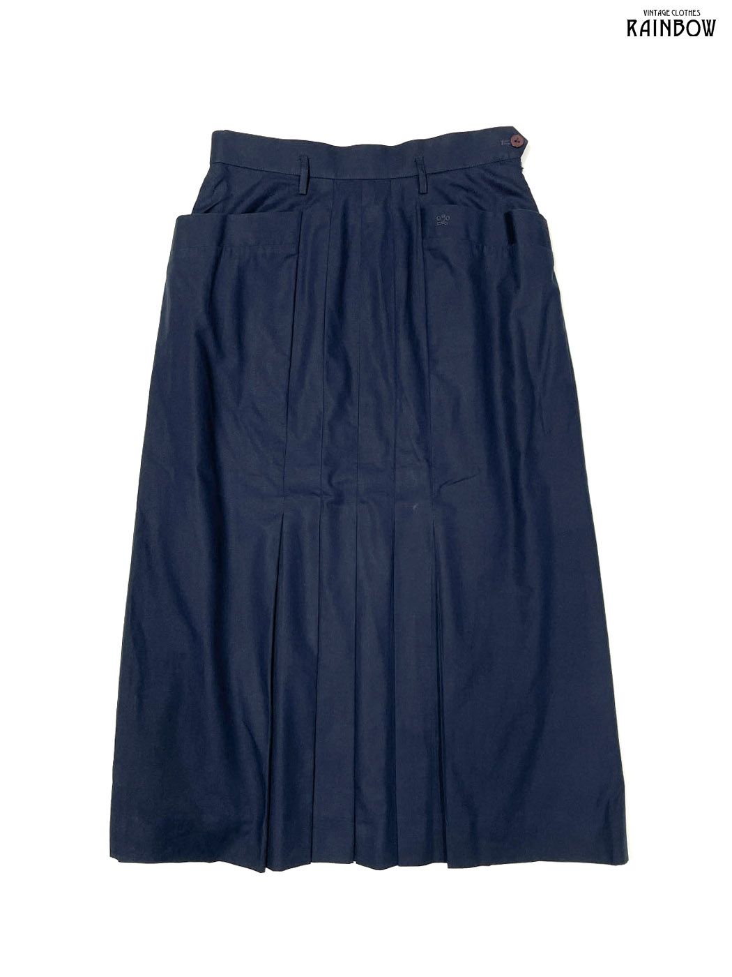 古着 van Laack 無地 ワンポイント 刺繍 コットン100％ ロング丈 プリーツ スカート 紺 btu 2511040