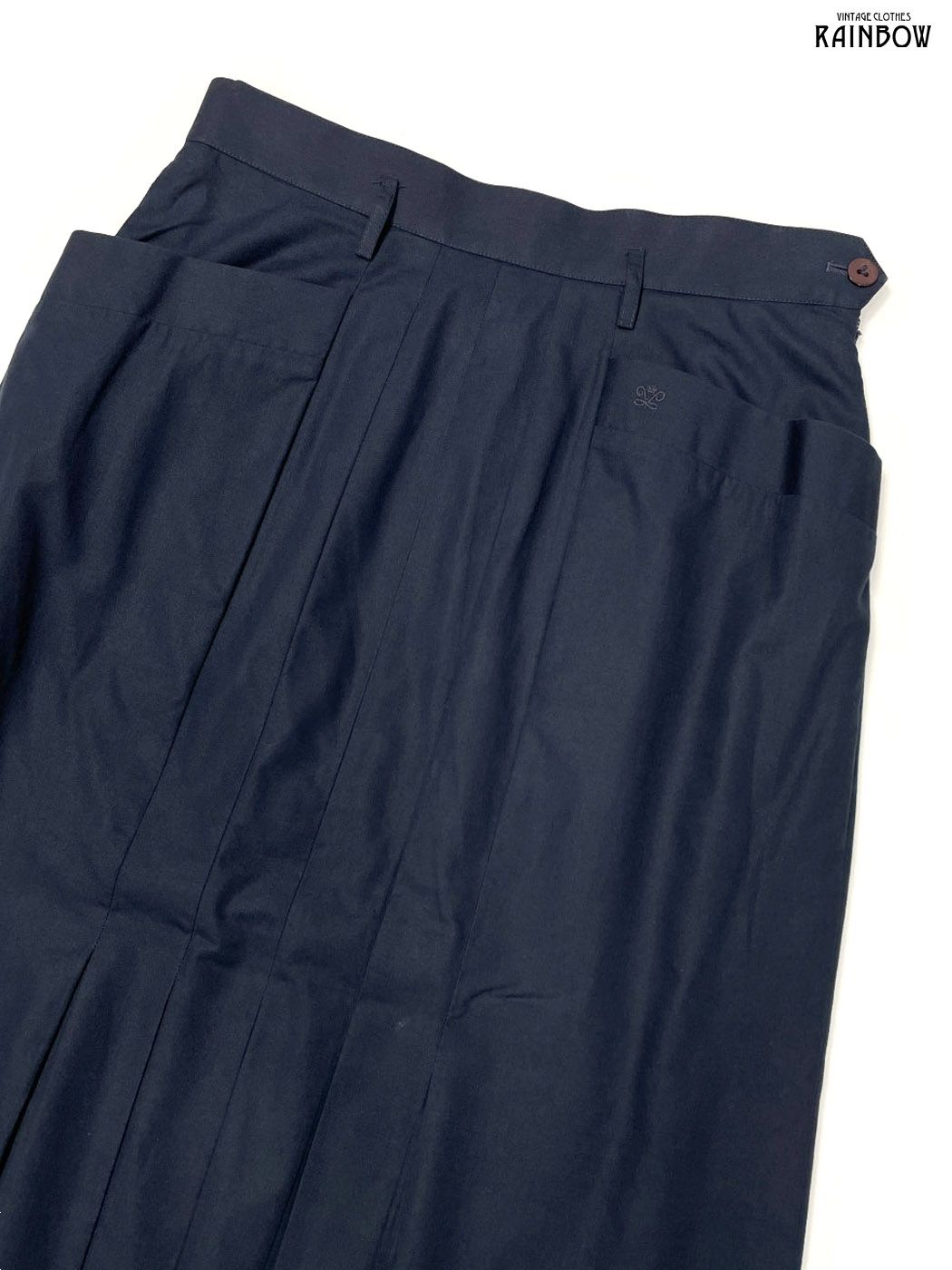 古着 van Laack 無地 ワンポイント 刺繍 コットン100％ ロング丈 プリーツ スカート 紺 btu 2511040