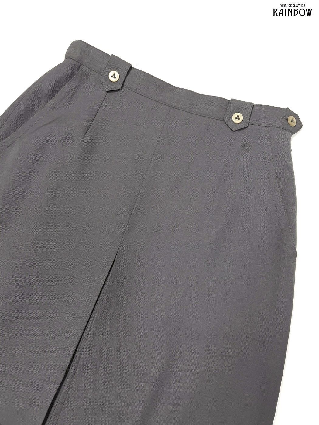 古着 van Laack スリット 無地 ワンポイント 刺繍 ウール カシミア ロング丈 スカート グレー btu 2511042