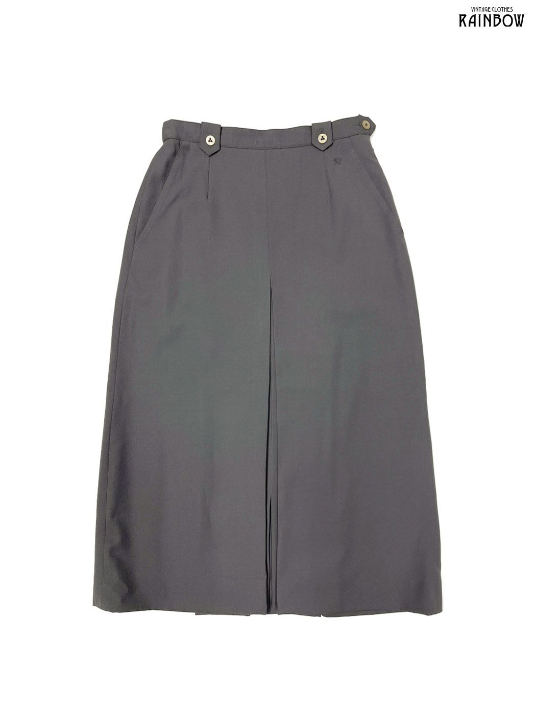 古着 van Laack スリット 無地 ワンポイント 刺繍 ウール カシミア ロング丈 スカート グレー btu 2511042