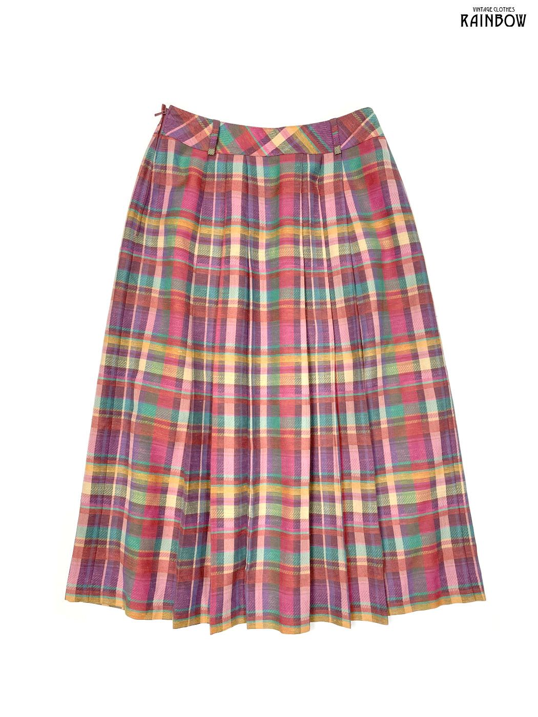 古着 Jean Dantien チェック柄 ウール ロング丈 スカート ピンク 紫 btu 2511043