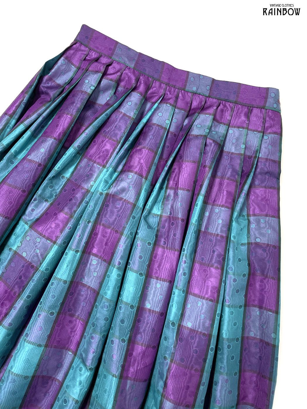 古着 heller sport チェック柄 ドット柄 ロング丈 スカート 紫 緑 btu 2511044