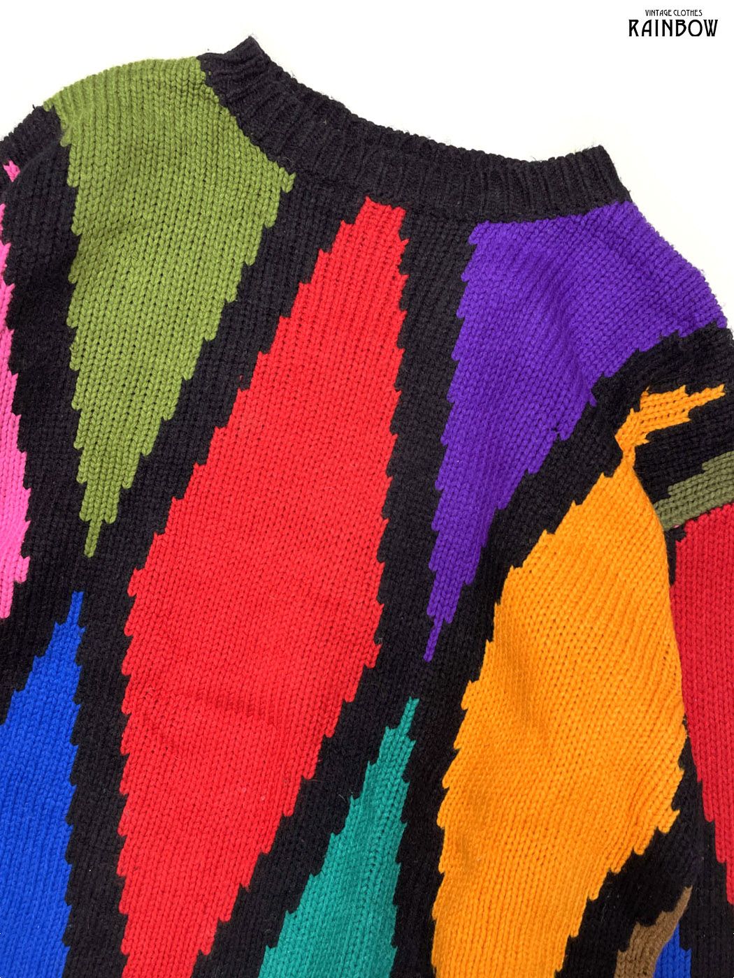 古着 EXTRATOUCH 総柄 長袖 ニット セーター 赤 青 緑 カラフル