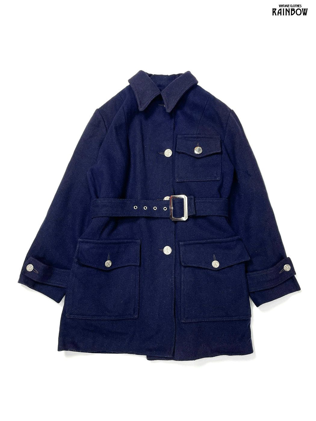 古着 Jonathan Logan ベルト付き 無地 ウール 長袖 アウター ヘビーコート 紺 ttu2511043