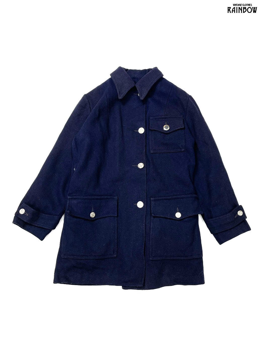 古着 Jonathan Logan ベルト付き 無地 ウール 長袖 アウター ヘビーコート 紺 ttu2511043