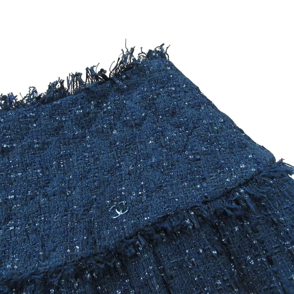 05 A CHANEL シャネル キルティングデザイン ツイード スカート P 26356 サイズ38 ブラック レディース 古着 その他 ひざ丈スカート スカート