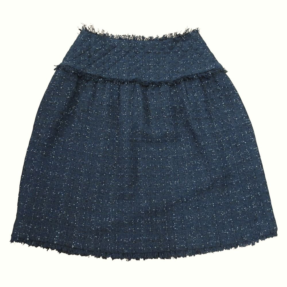 05 A CHANEL シャネル キルティングデザイン ツイード スカート P 26356 サイズ38 ブラック レディース 古着