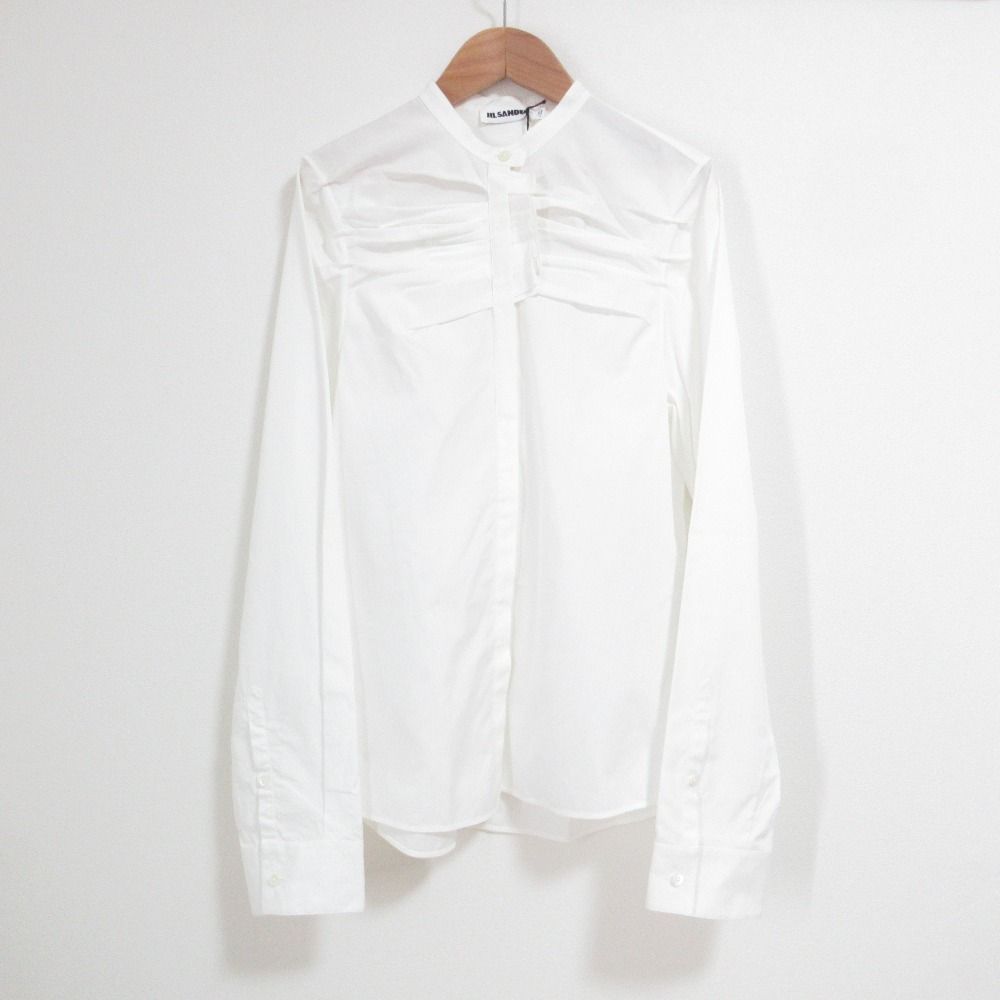 JIL SANDER ジルサンダー バンド ギャザーシャツ ブラウス ホワイト レディース 古着