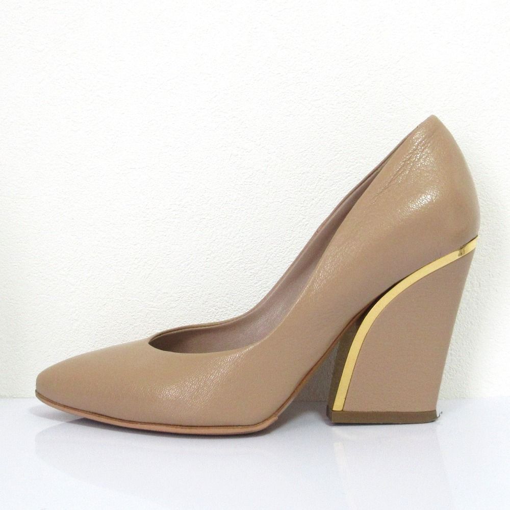 Chloe クロエ レザー ポインテッドトゥ ハイヒール パンプス 36.5 23.5 cm ベージュ レディース 古着