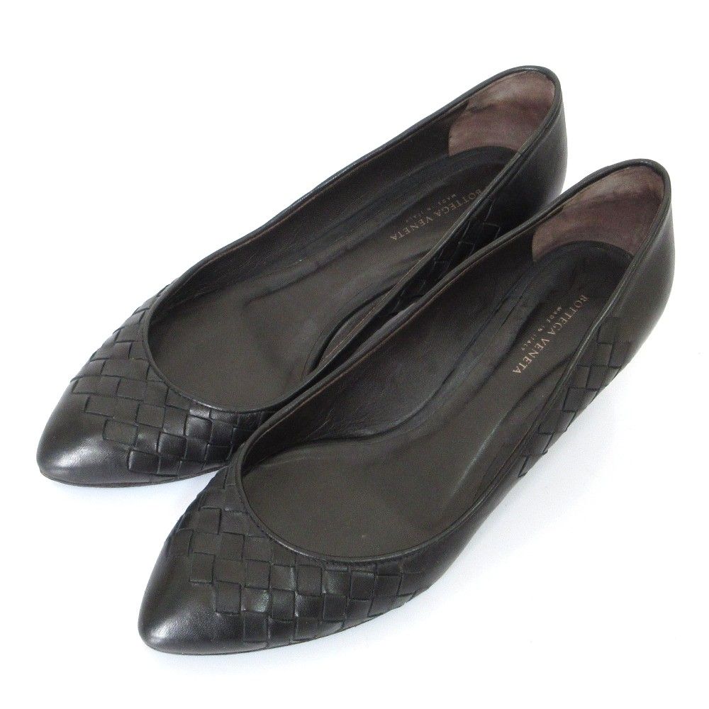 BOTTEGA VENETA ボッテガヴェネタ イントレチャート アーモンドトゥパンプス 36.5 23.5 cm相当 ブラック レディース 古着