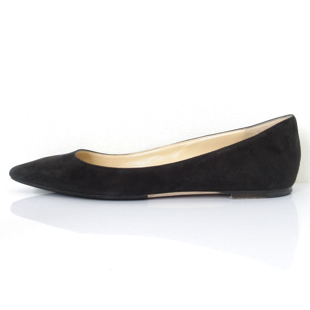 JIMMY CHOO ジミーチュウ スウェード ポインテッドトゥ フラットパンプス 36.5 23.5 cm相当 ブラック レディース 古着