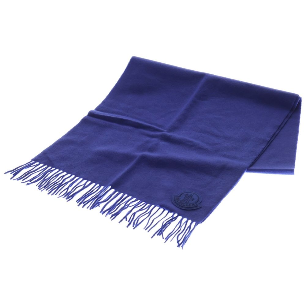 新品　未使用　MONCLER マフラー　ネイビー　青 MONCLER (モンクレール) 19AW ワッペンロゴ ウール フリンジマフラー