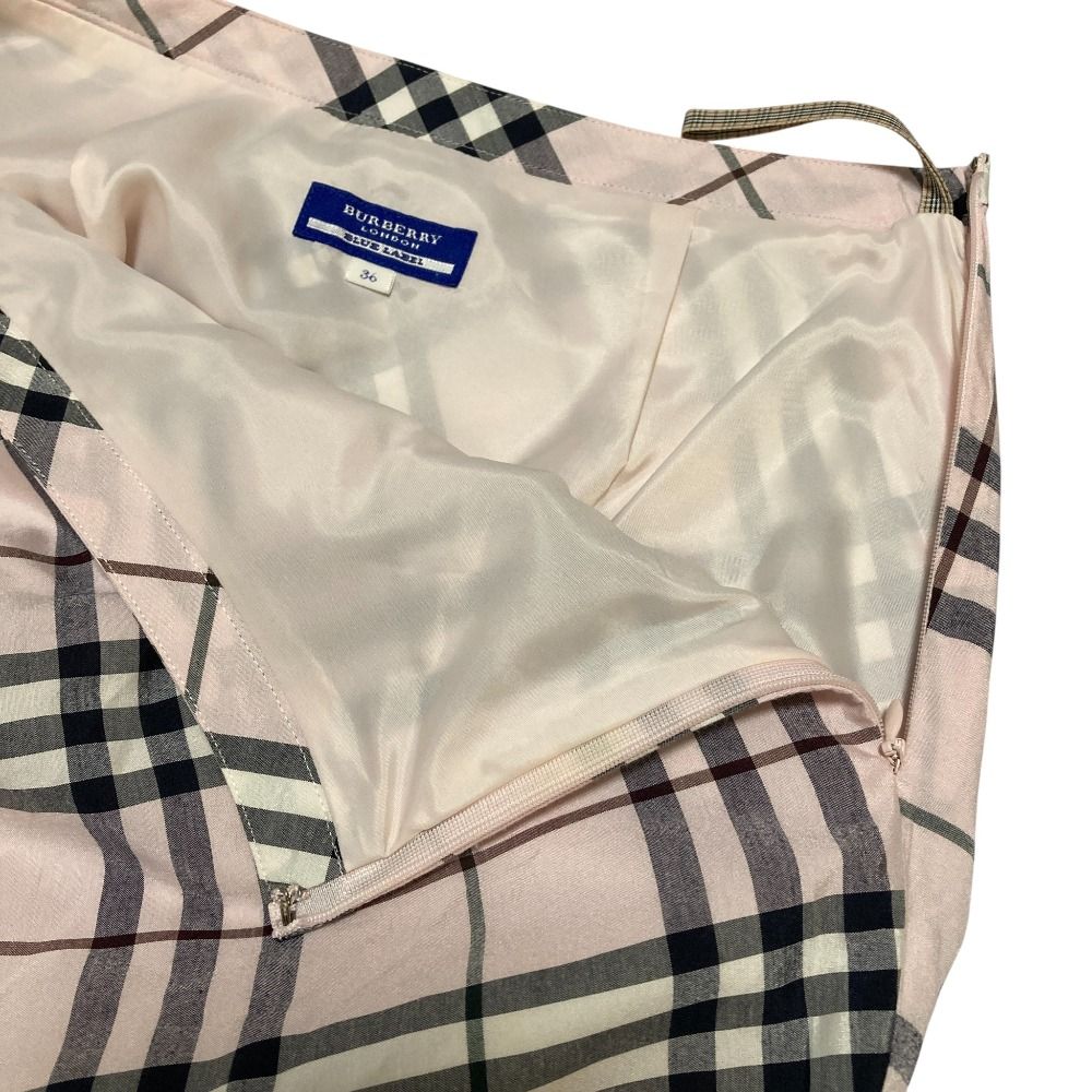 BLUE LABEL バーバリーブルーレーベル ノバチェック ブラウス スカート セットアップ サイズ38 36 ピンク レディース 古着