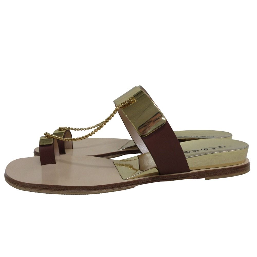 22 SS CASADEI カサディ GOLD CHAIN フラットサンダル 36 約23.0 cm ブラウン ゴールド レディース 古着