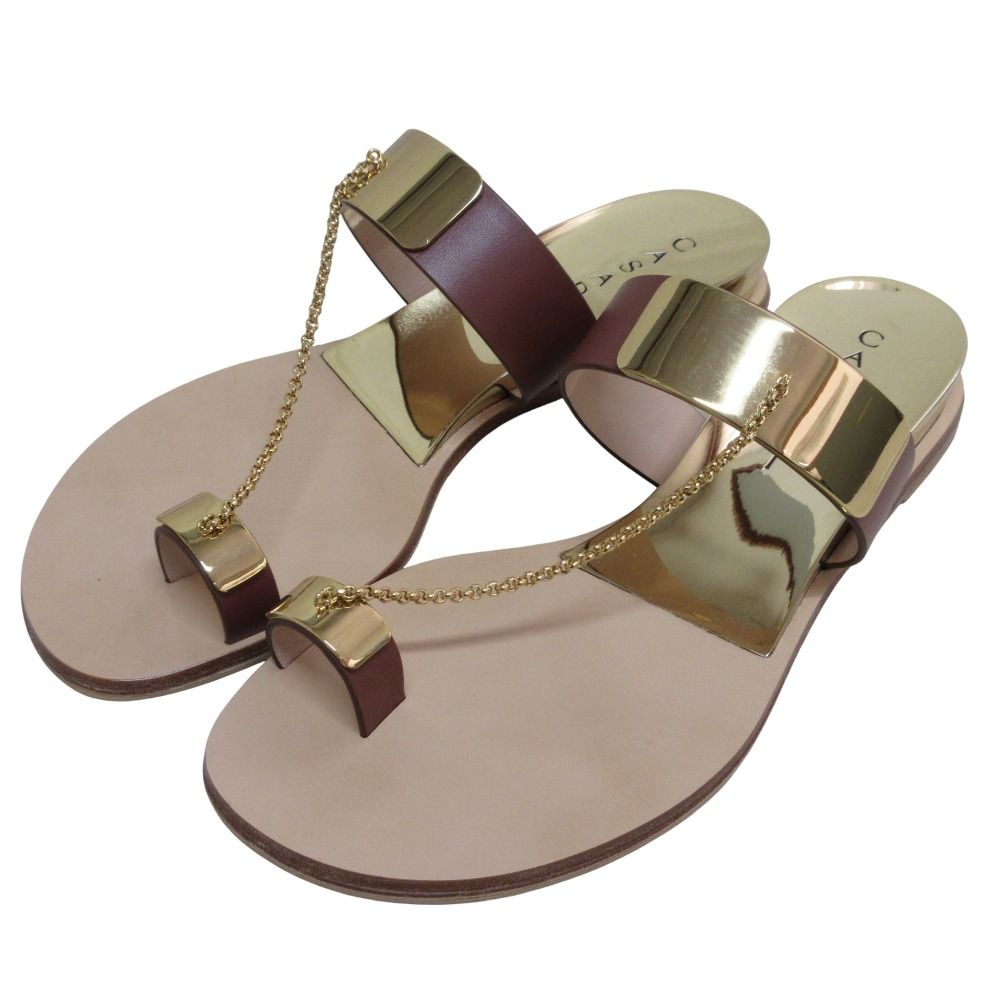 22 SS CASADEI カサディ GOLD CHAIN フラットサンダル 36 約23.0 cm ブラウン ゴールドカラー レディース 古着