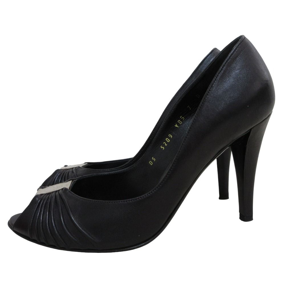 Salvatore Ferragamo サルヴァトーレフェラガモ TABERIA NE 8 cm オープントゥ パンプス サイズ7 24.5 cm相当 ブラック レディース 古着