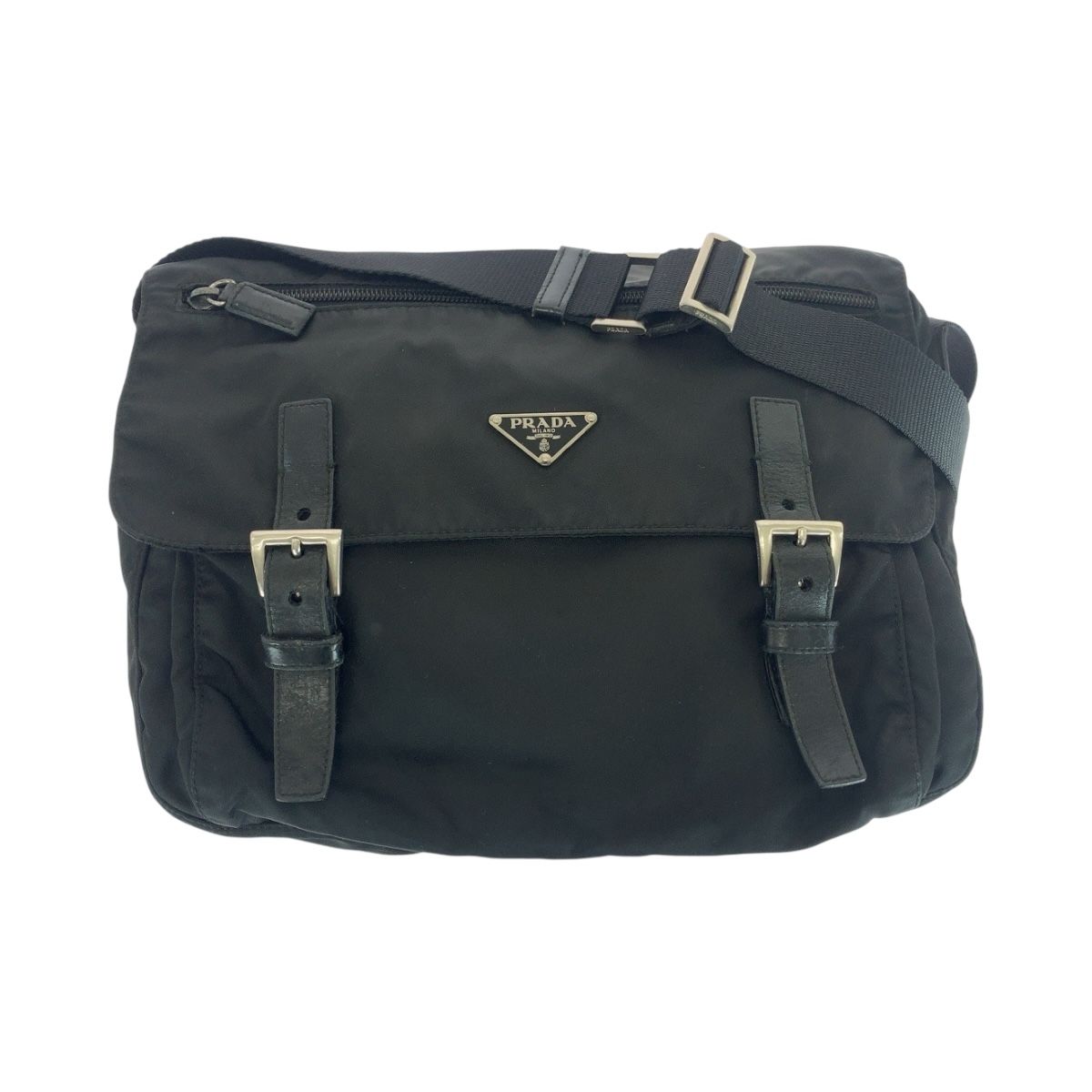 PRADA プラダ テスート 三角ロゴプレート ブラック 黒 シルバー金具