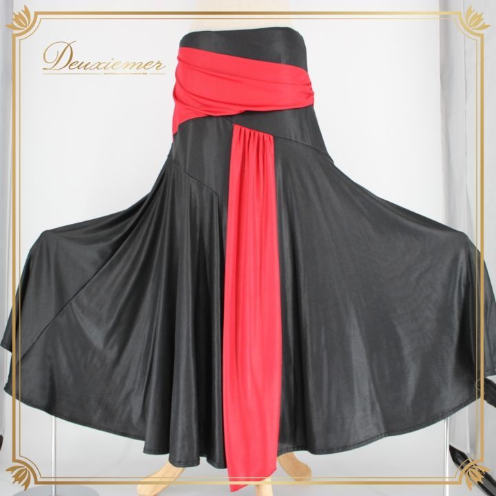 社交ダンス 衣装 スタンダード スカート レッスンウェア 赤 黒 バイ