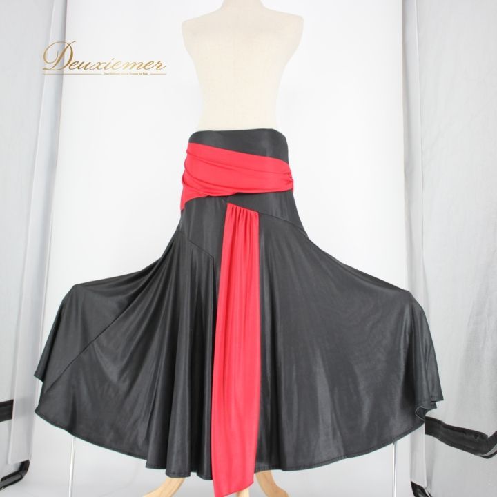 社交ダンス 衣装 スタンダード スカート レッスンウェア 赤 黒 バイ