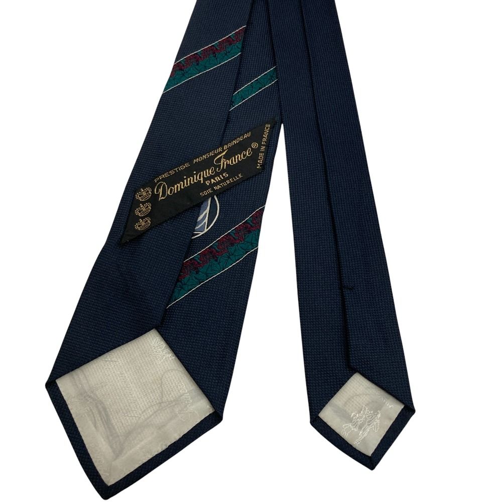 美品 Dominique France ドミニックフランス 刺繍ネクタイ ネイビー