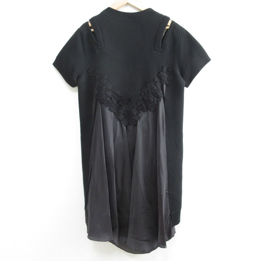 sacai サカイ カットアウト 半袖 ひざ丈 ドッキング スウェットワンピース 16 02631 サイズ2 ブラック レディース 古着