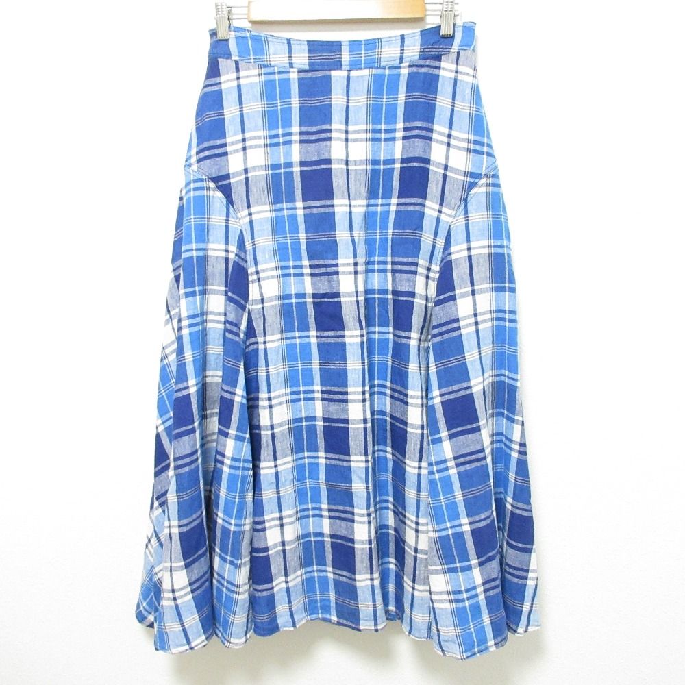 Polo by Ralph Lauren ポロバイラルフローレン リネン チェック ロングスカート サイズ4 ブルー レディース 古着