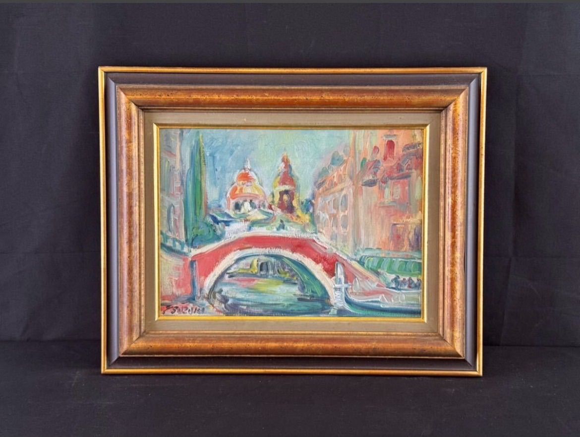 鈴木康雄 「ベニス」油彩 4号 風景画 直筆サイン入り 浜松出身 日仏