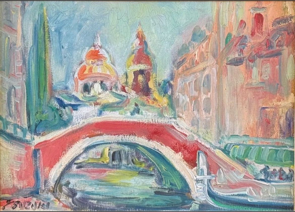 鈴木康雄 「ベニス」油彩 4号 風景画 直筆サイン入り 浜松出身 日仏