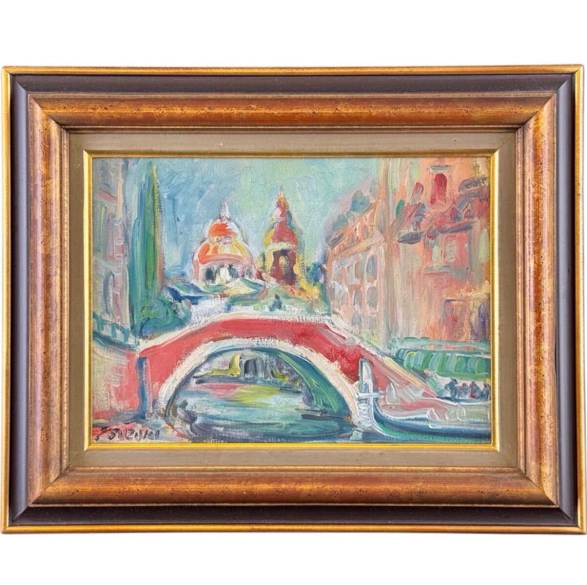 鈴木康雄 「ベニス」油彩 4号 風景画 直筆サイン入り 浜松出身 日仏