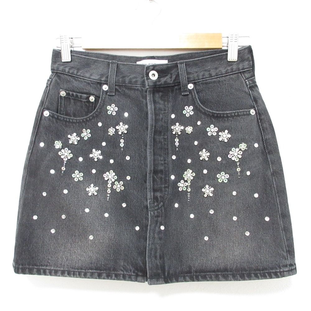 ♥ 24 AW LILY BROWN リリーブラウン キャンディーストック ビジュー デニム ミニスカート サイズ1 ブラック レディース 古着