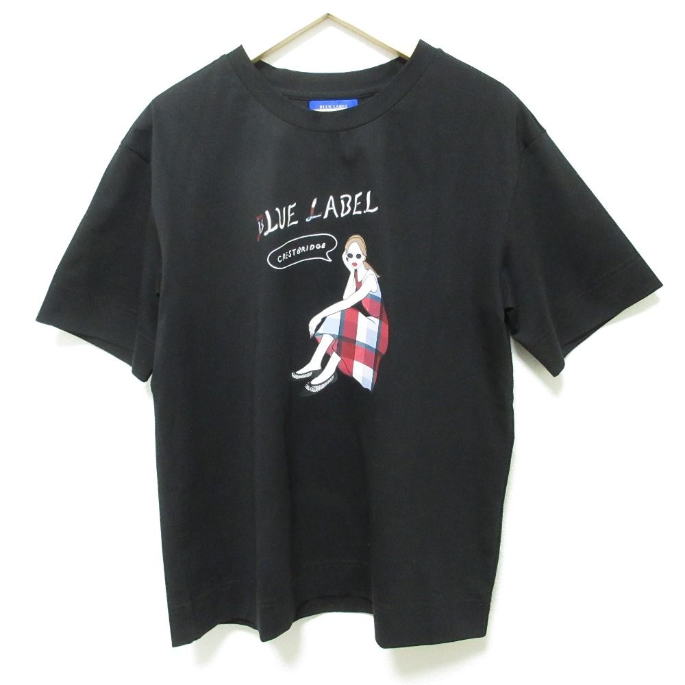 ブルーレーベルクレストブリッジ 星陽子コラボ ピマコットン プレーティング天竺 イラストTシャツ カットソー サイズ38 ブラック レディース 古着