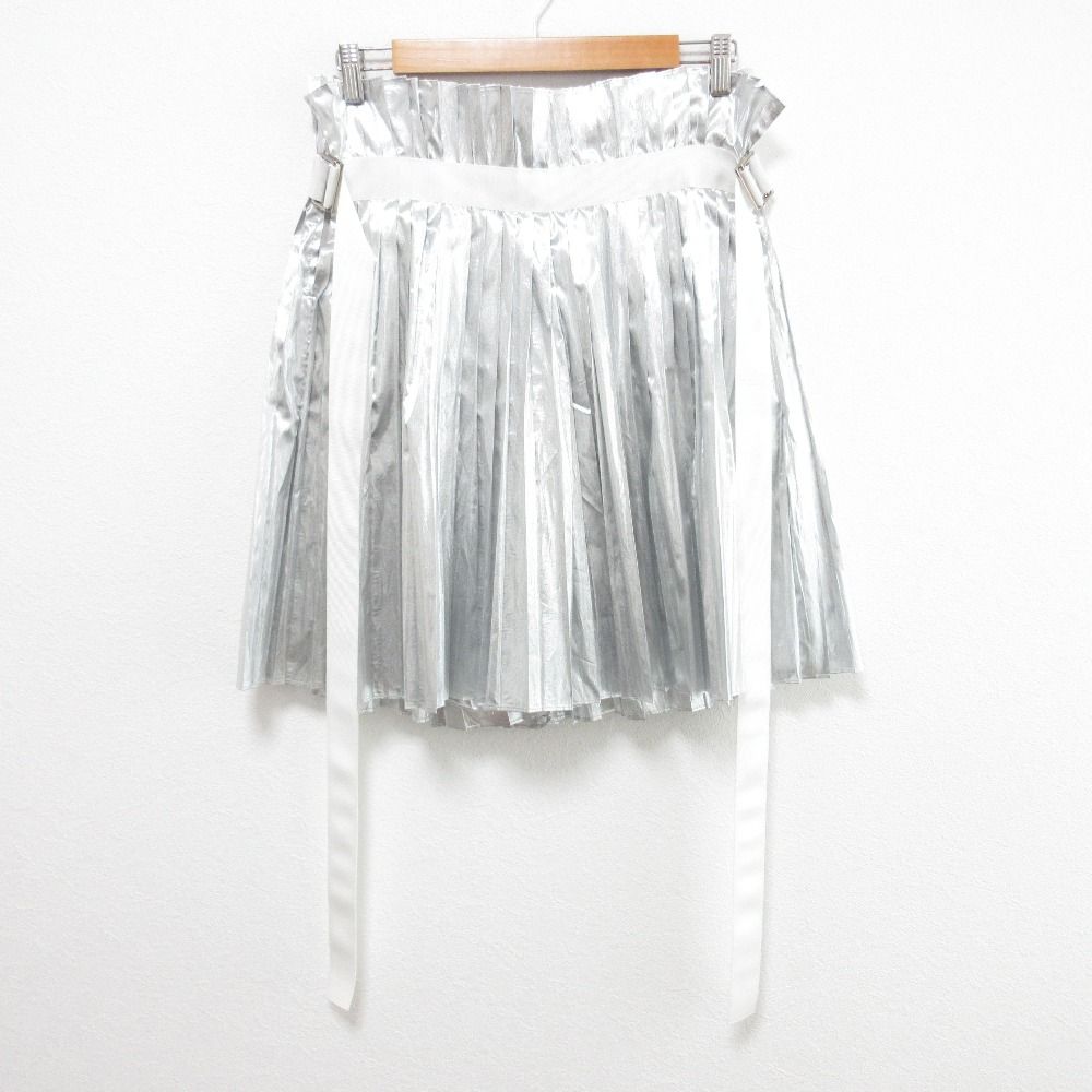 sacai サカイ ベルト プリーツパンツ 16-02588 サイズ2 シルバーカラー レディース 古着