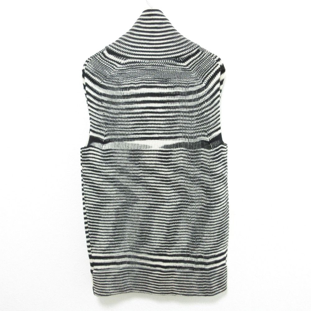 MISSONI ミッソーニ ランダムボーダー ジップアップ ニットベスト サイズ42 ブラック ホワイト レディース 古着