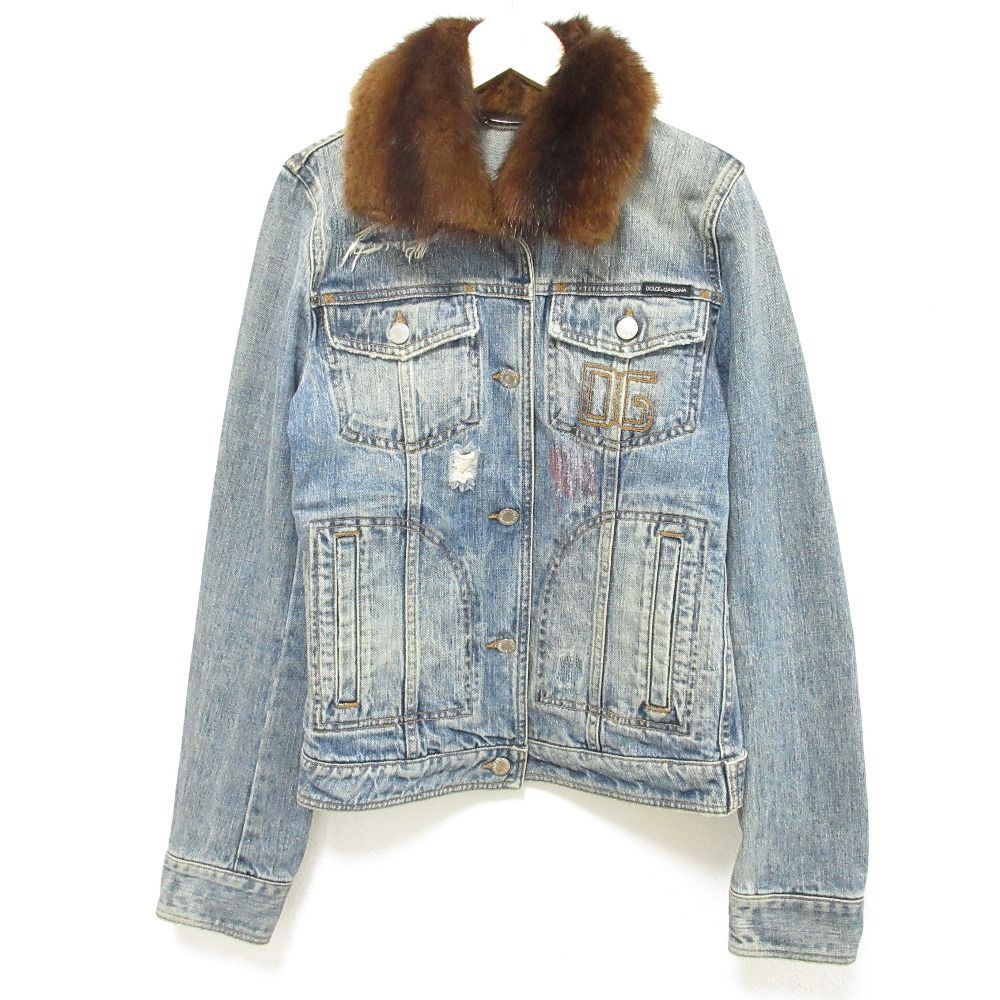 DOLCE＆GABBANA ドルチェアンドガッバーナ ヴィンテージ加工 デニムジャケット サイズ38 ブルー レディース 古着