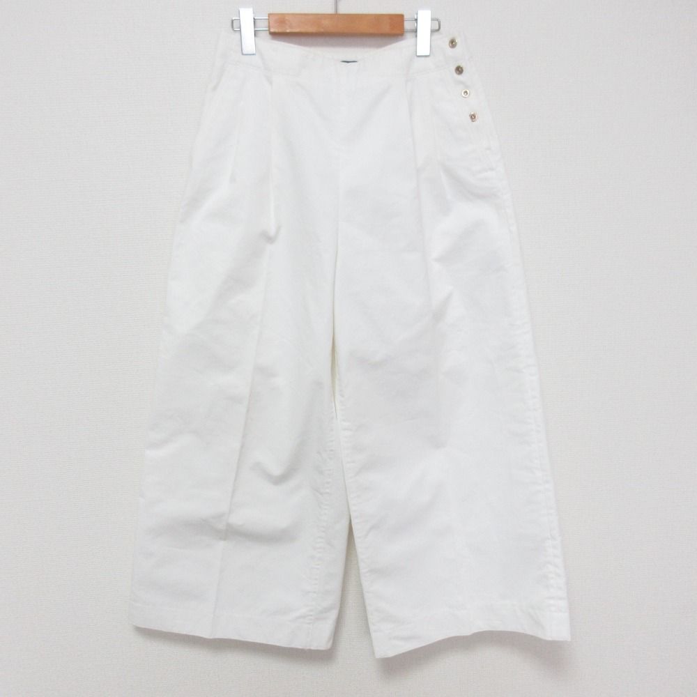 Drawer ドゥロワー 2タック サイドドットボタン ワイドパンツ 6514-236-1129 サイズ40 ホワイト レディース 古着