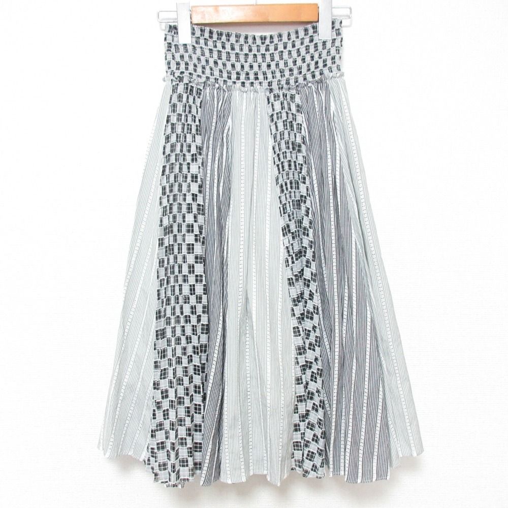 TAM ヴィヴィアンタム チェック レースストライプロングスカート サイズ38 ホワイト グレー レディース 古着