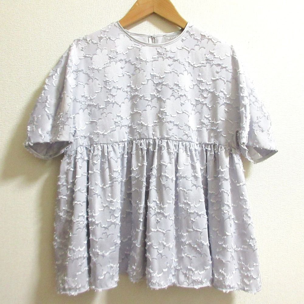 24 SS Ballsey ボールジー マーガレットカットジャカード ウエストギャザーブラウス サイズ36 グレー レディース 古着