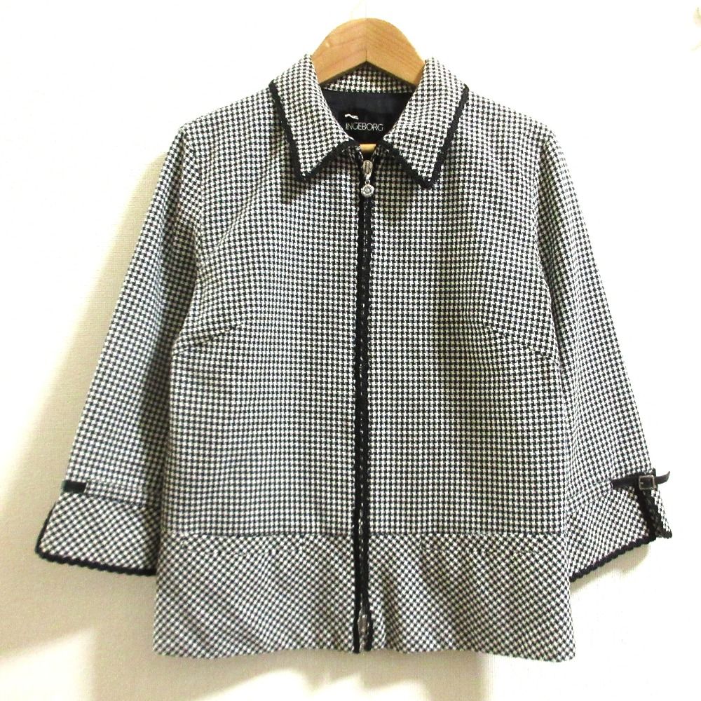 INGEBORG インゲボルグ チェック レースジャケット ラップロングスカート セットアップ サイズM ホワイト ブラック レディース 古着