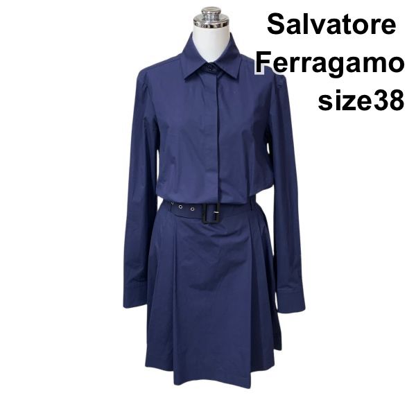 ○◇ サルヴァトーレフェラガモ Ferragamo 膝丈ワンピース 長袖 ベルト