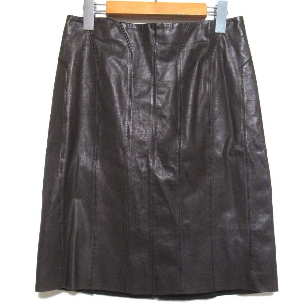 GUCCI グッチ トムフォード期 ひざ丈 ゴートレザー スカート サイズ40 ブラウン レディース 古着