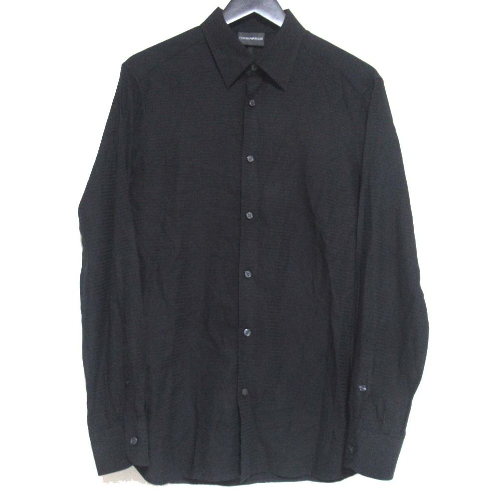 24 AW EMPORIO ARMANI エンポリオアルマーニ シャドーボーダー柄 長袖 シャツ Mサイズ ブラック メンズ 古着