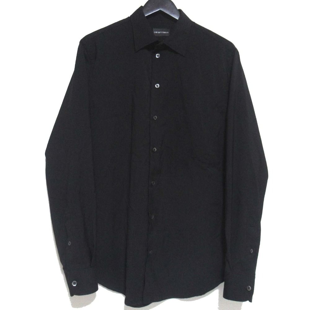 24 AW EMPORIO ARMANI エンポリオアルマーニ トロピカルウール 長袖 シャツ Mサイズ ブラック メンズ 古着