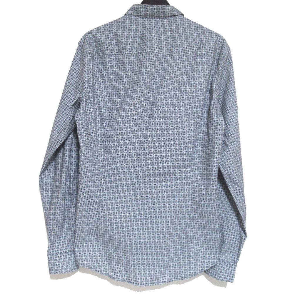 EMPORIO ARMANI エンポリオアルマーニ ロゴ総柄 長袖 ストレッチシャツ XLサイズ ブラック×ホワイト メンズ 古着