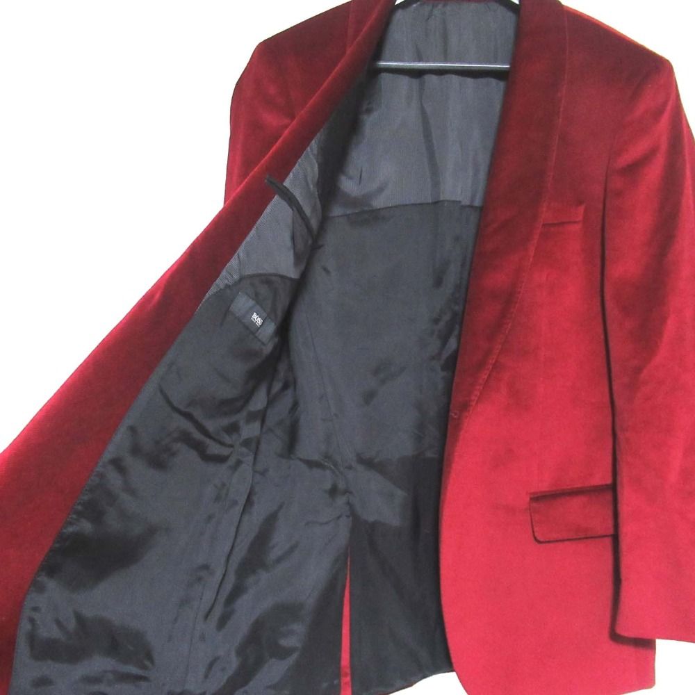 HUGO BOSS ヒューゴボス ベルベット 1 B シングル ショール テーラードジャケット サイズ50 ワインレッド メンズ 古着 長く使える スポーツミックス