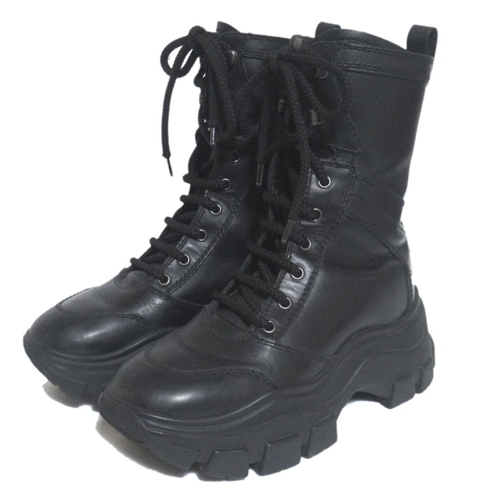 美品 PRADA プラダ レザー 厚底 レースアップ ショートブーツ サイズ