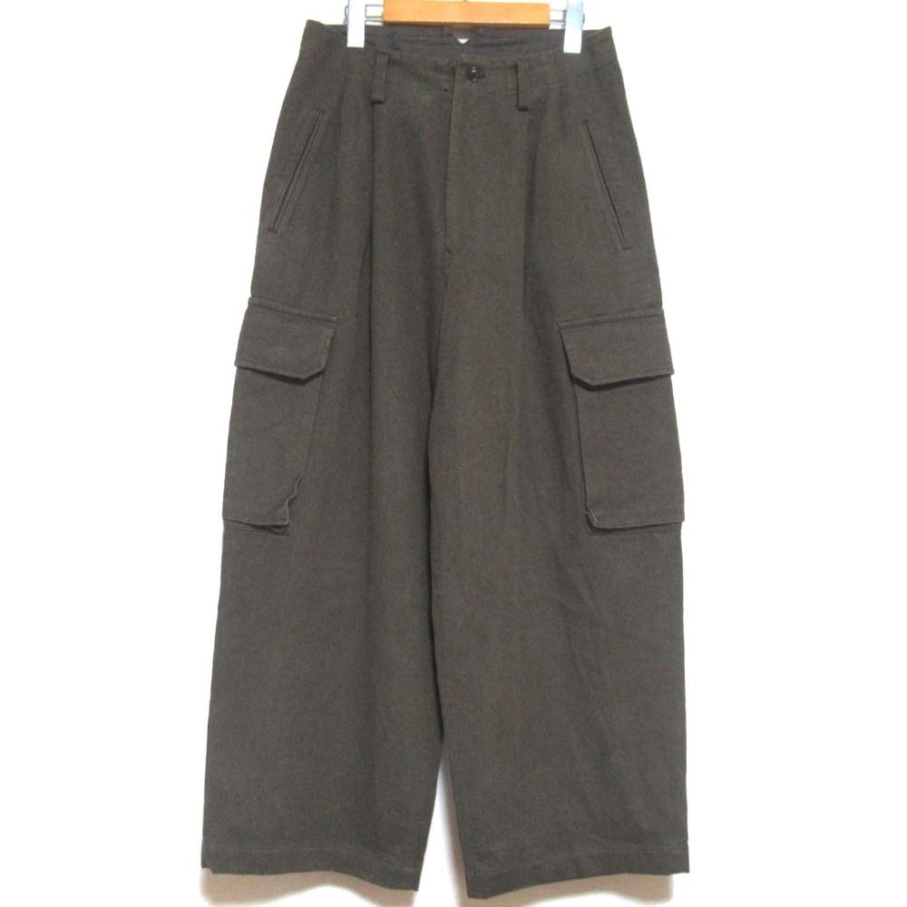 24 AW Y s ワイズ ヨウジヤマモト 綿麻ギャバジン ツータック ワイド カーゴパンツ サイズ2 カーキ メンズ レディース 古着