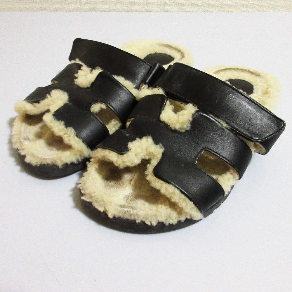 HERMES エルメス シプレ ムートン ストラップサンダル ブラック